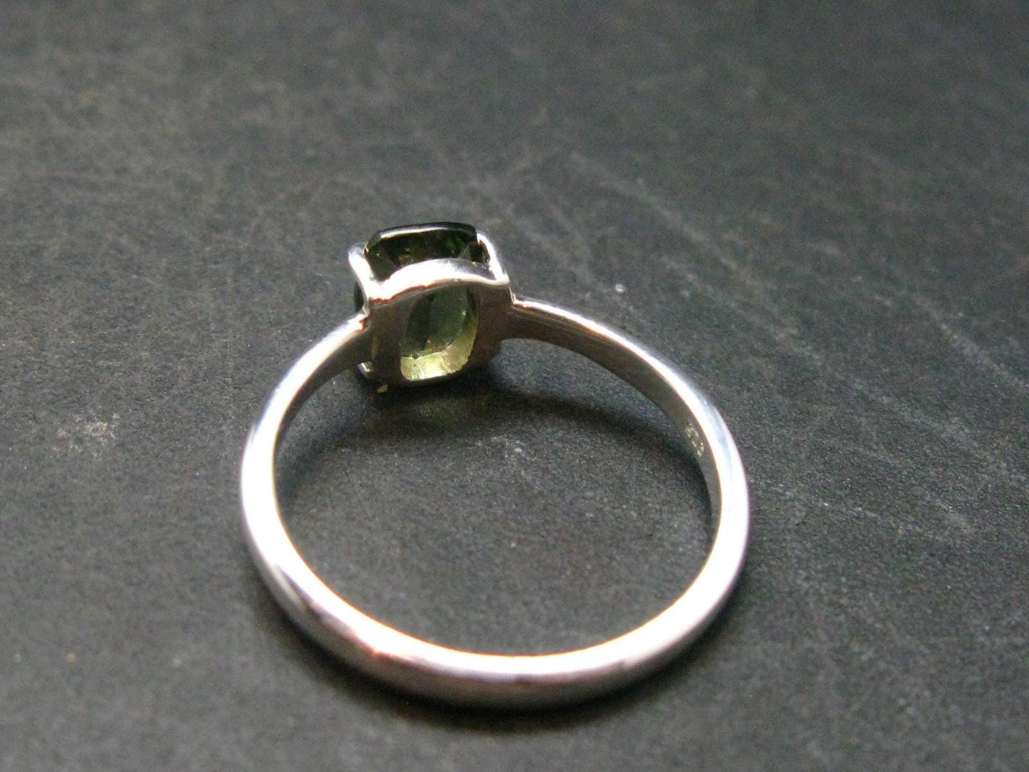 Moldavite Tektite Silver Ring from Czech Republic - Size 7 - 1.71 Grams