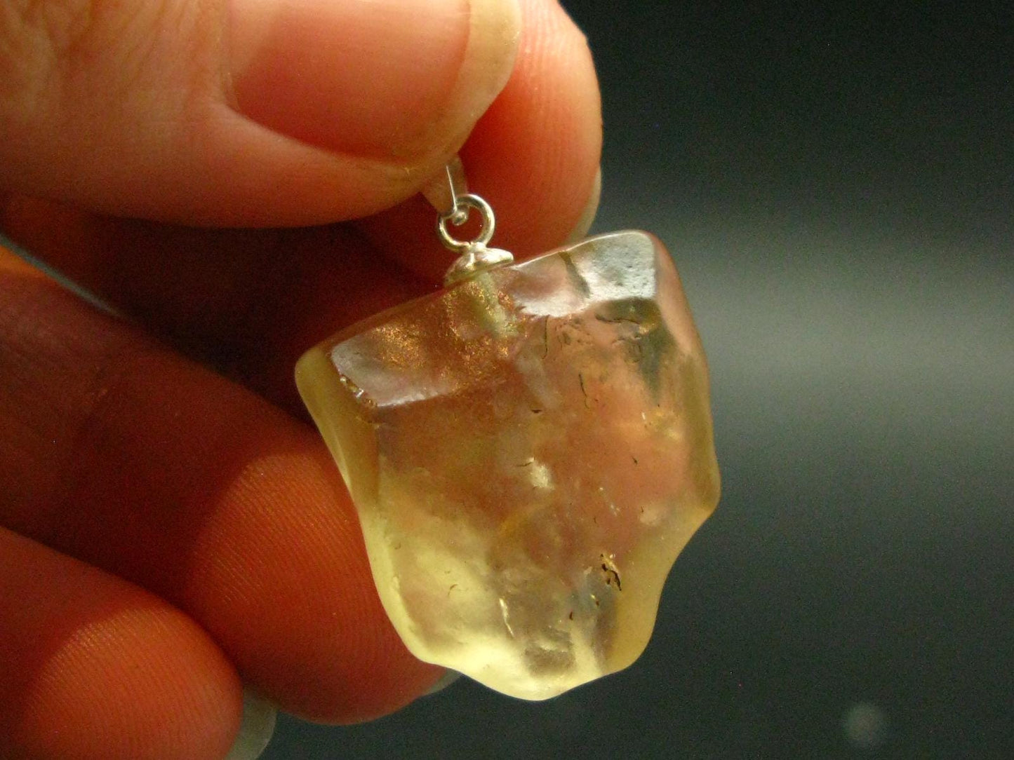 Gem Libyan Desert Glass Tektite Pendant Sterling Silver from Libya - 1.1" - 5.03 Grams