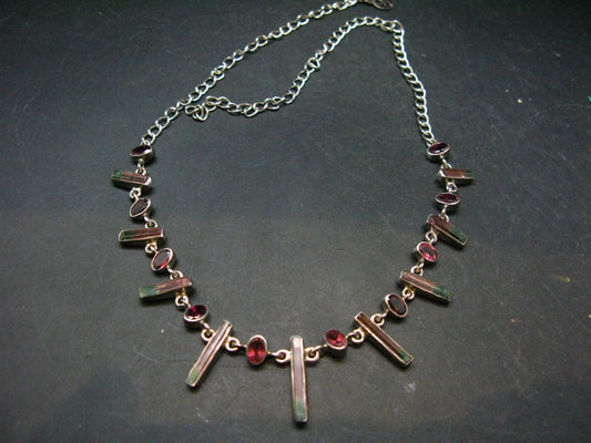 Watermelon Tourmaline Crystal Silver Necklace from Brazil - 18" - 17.5 Grams