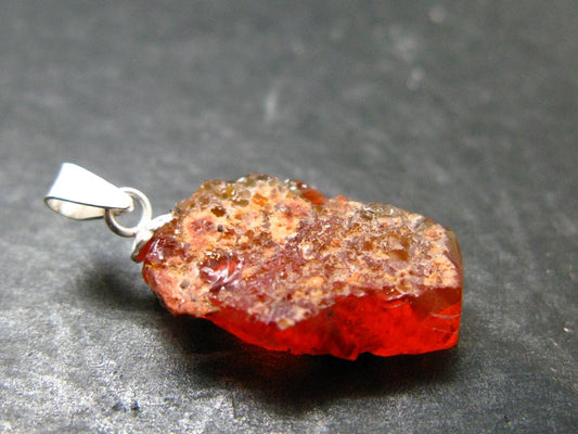 Raw Fire Opal Sterling Silver Pendant From Mexico - 1.0" - 1.24 Grams