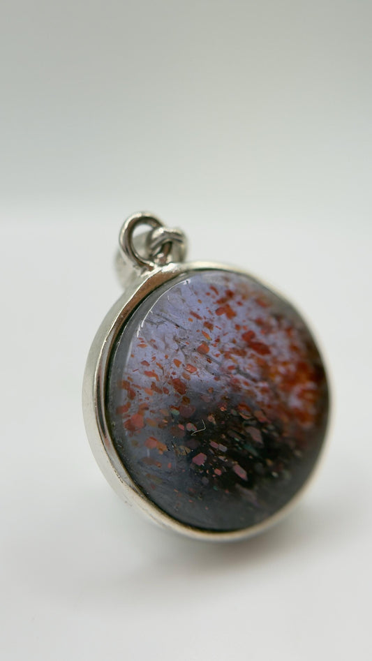 Lattice Sunstone Pendant Natural Gemstone Silver Necklace Red Green Stone Healing Crystal Jewelry Gift