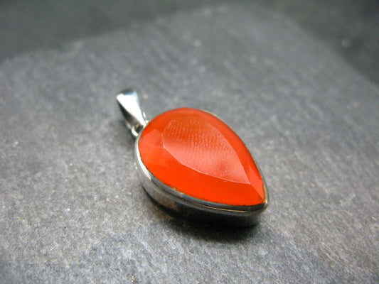 Gem from A Poem by Goethe!! Orange - Red Round Shape Carnelian Sterling Silver Pendant - 1.3"