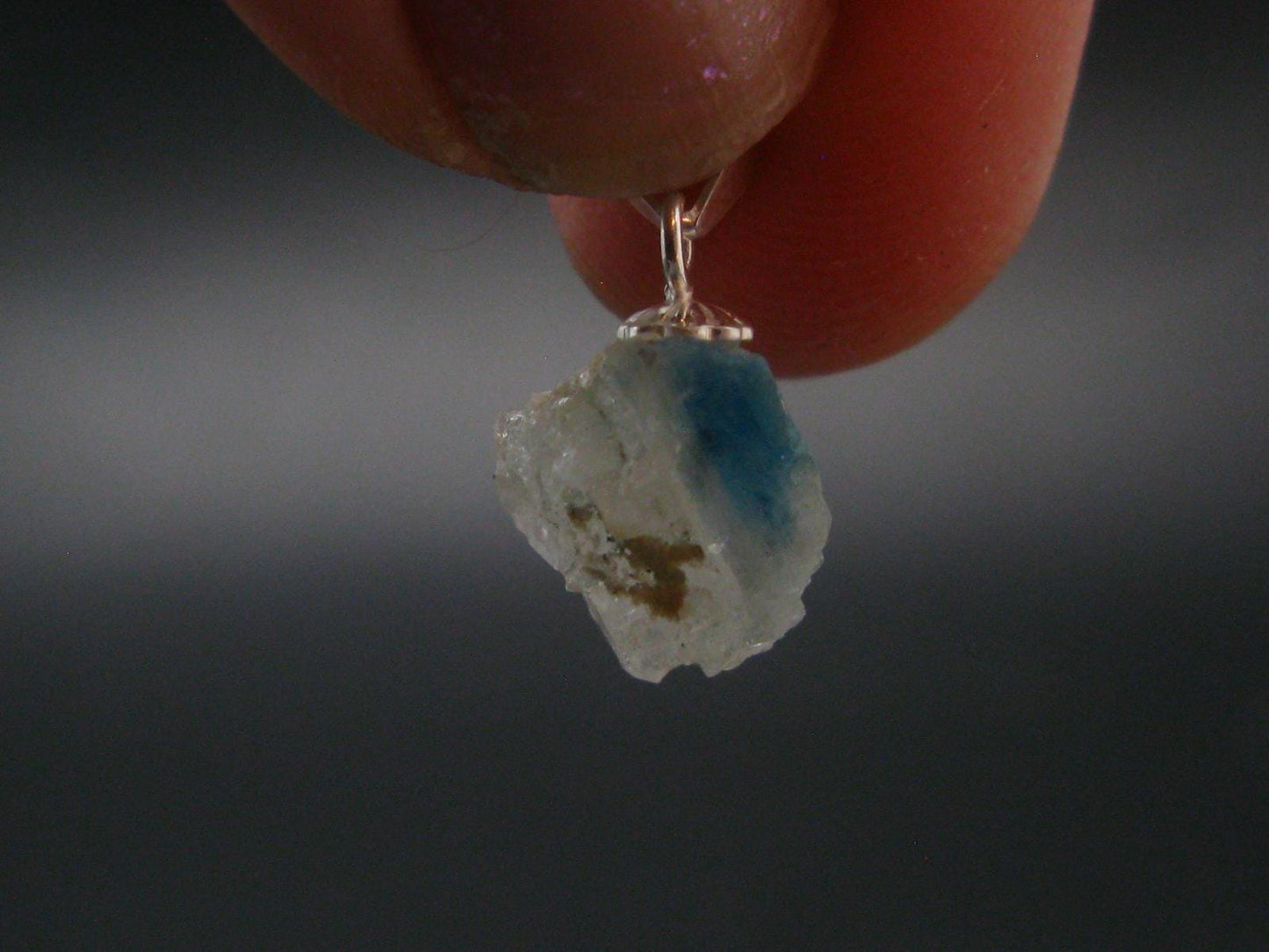 Rare Raw Blue Euclase Gem Crystal Silver Pendant from Zimbabwe - 0.6" - 1.21 Grams