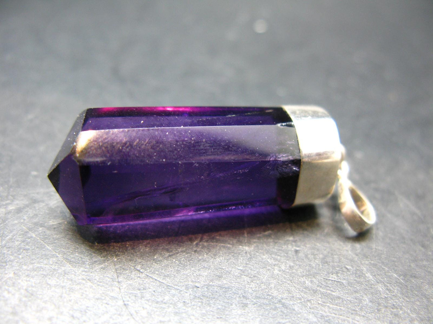 Genuine Rich Purple Faceted Amethyst Silver Pendant From Brazil - 2.1" - 14.48 Grams