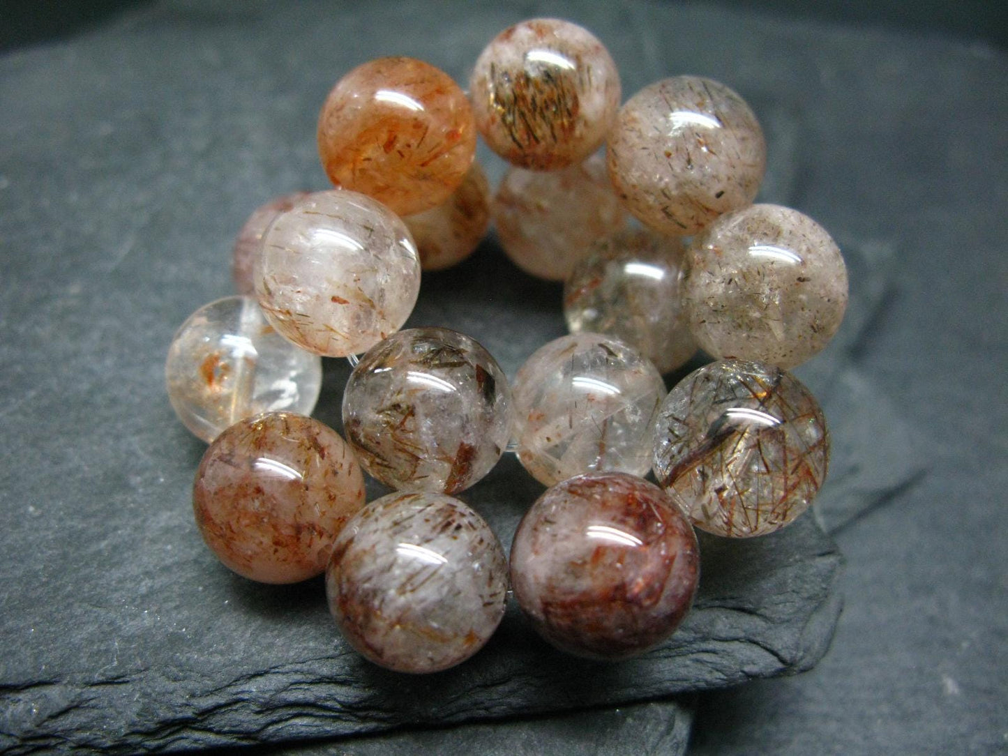 Red Rutilated Quartz Genuine Bracelet ~ 7 Inches ~ 12mm Round Beads