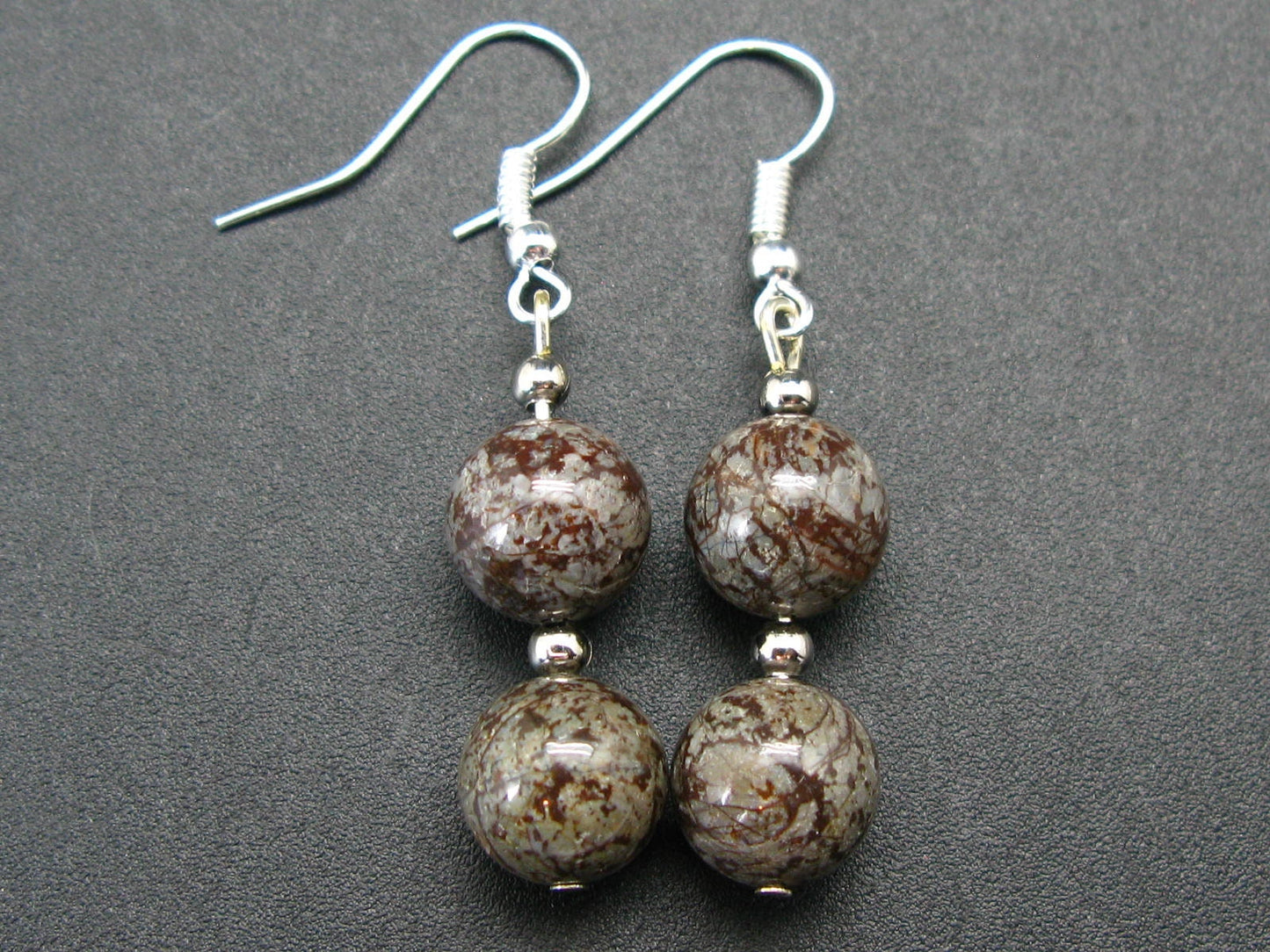 Natural Vortexite Genuine Round Beads Dangle Shepherd Hook Earrings