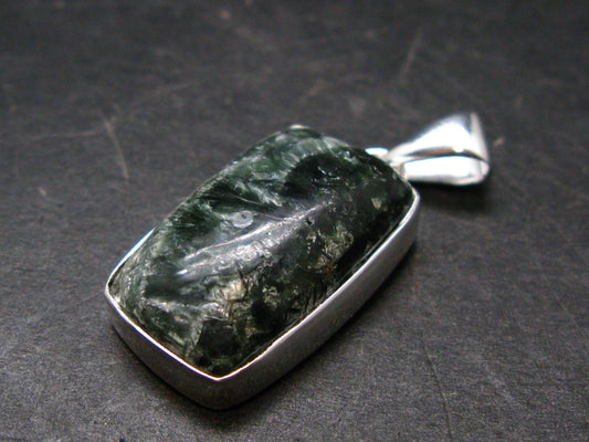 Nice Polished Seraphinite Clinochlore Stalactite Silver Plated Pendant From Russia - 1.4" - 6.09 Grams