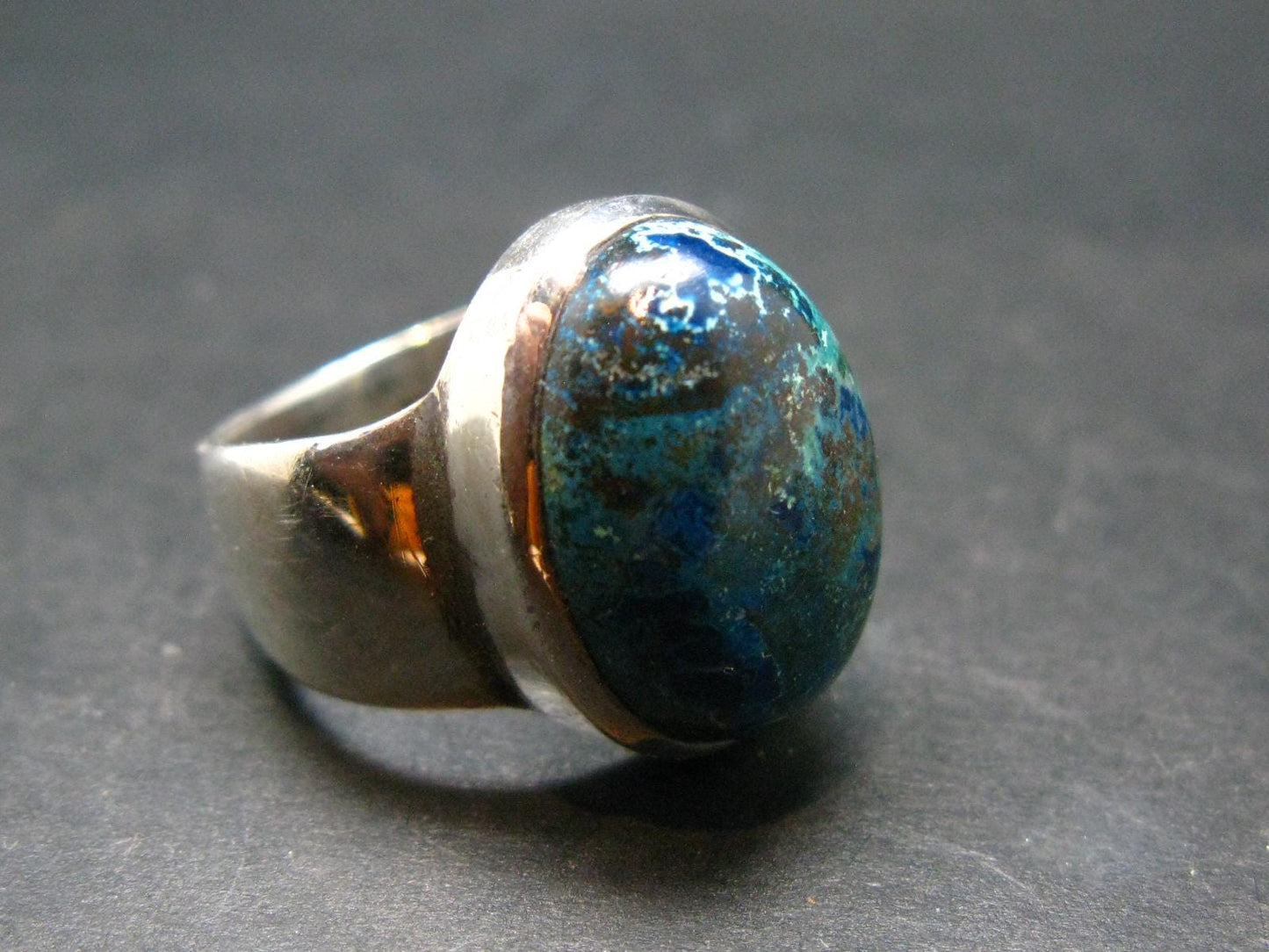 Quantum Quattro Shattuckite Malachite Dioptase Chrysocola Ring in SS From Namibia - Size 7.75 - 11.03 Grams