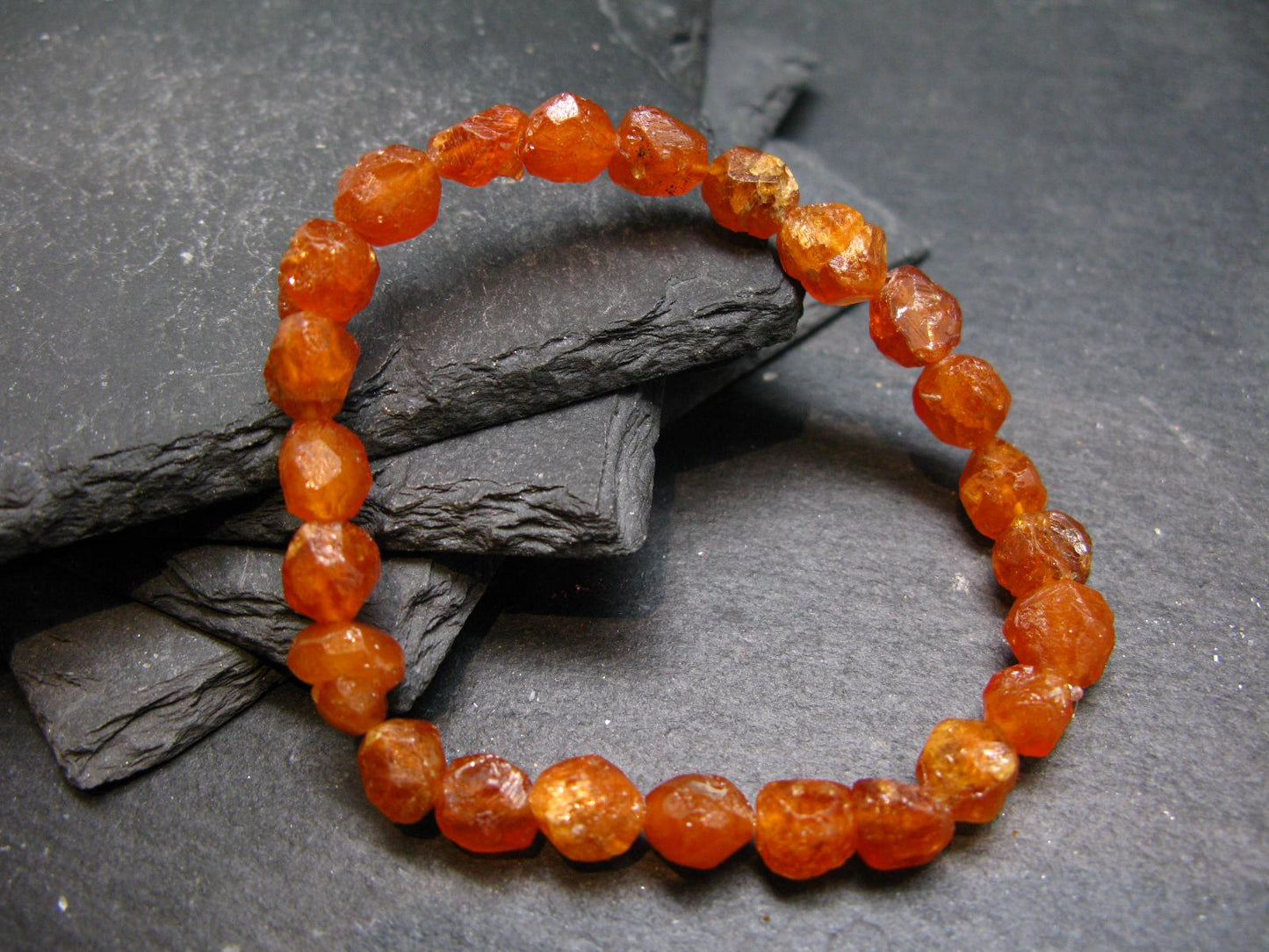 Garnet Spessartine Genuine Bracelet ~ 7 Inches ~ 10mm Crystal Beads
