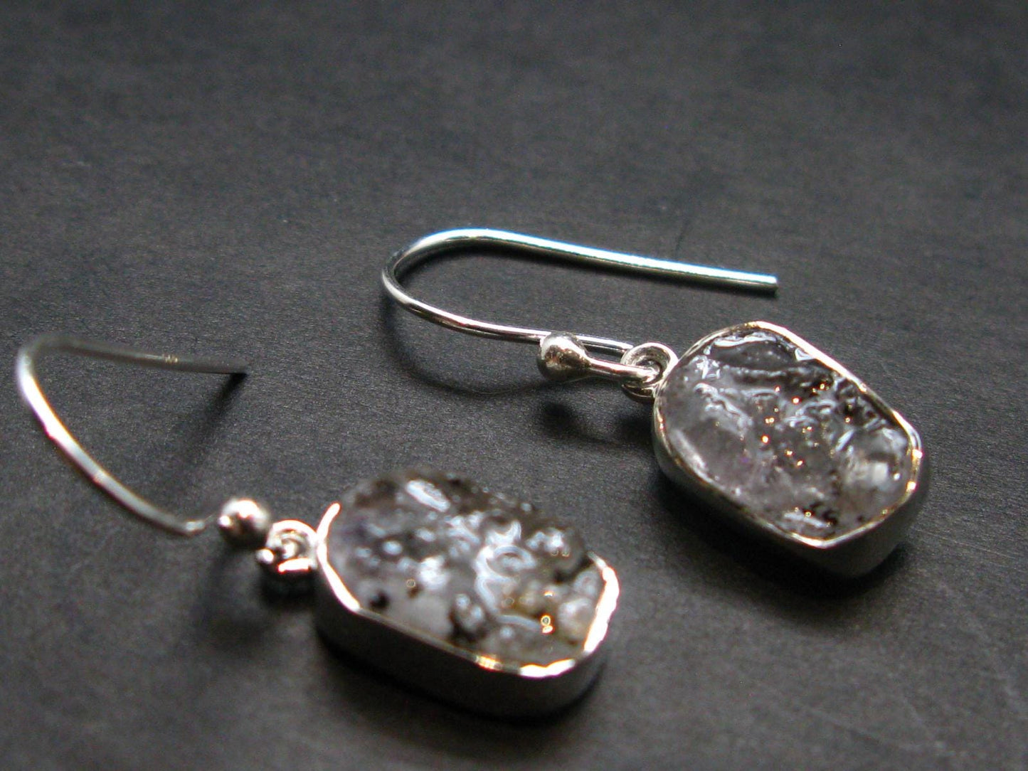 Gray Herderite Silver Earrings from Africa - 1.1" - 3.0 Grams