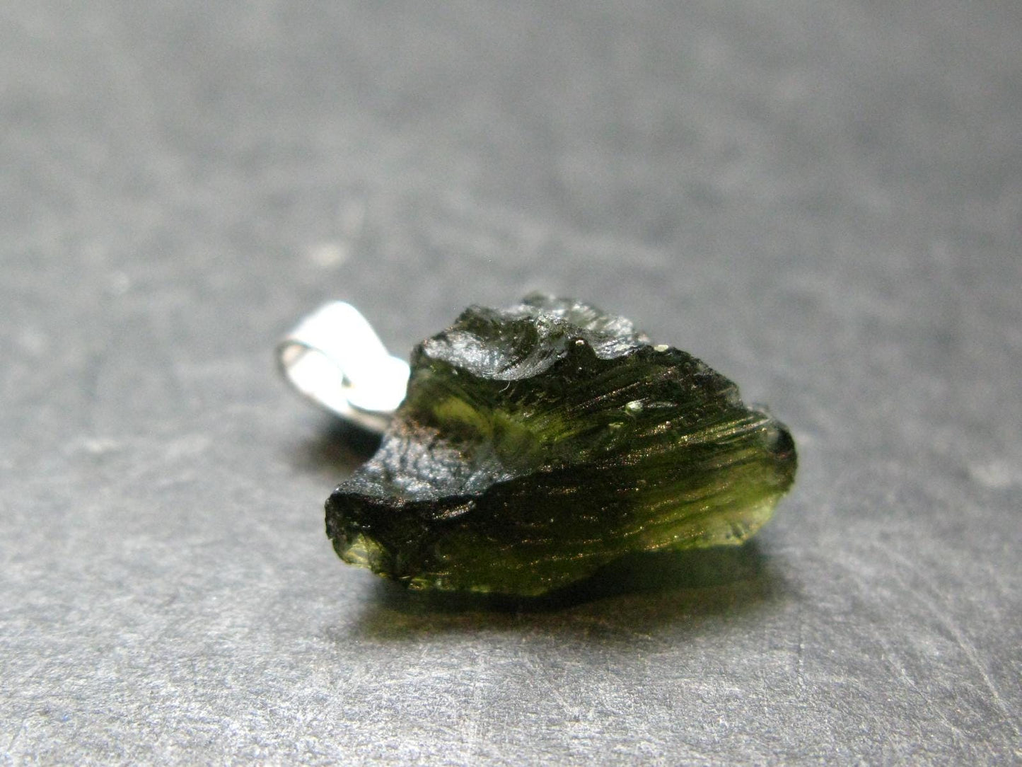 Moldavite Tektite Silver Pendant from Czech Republic - 0.8" - 1.22 Grams