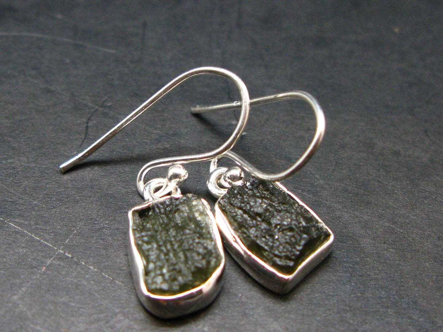 Moldavite Tektite Silver Earrings from Czech Republic - 2.34 Grams