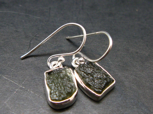 Moldavite Tektite Silver Earrings from Czech Republic - 2.34 Grams