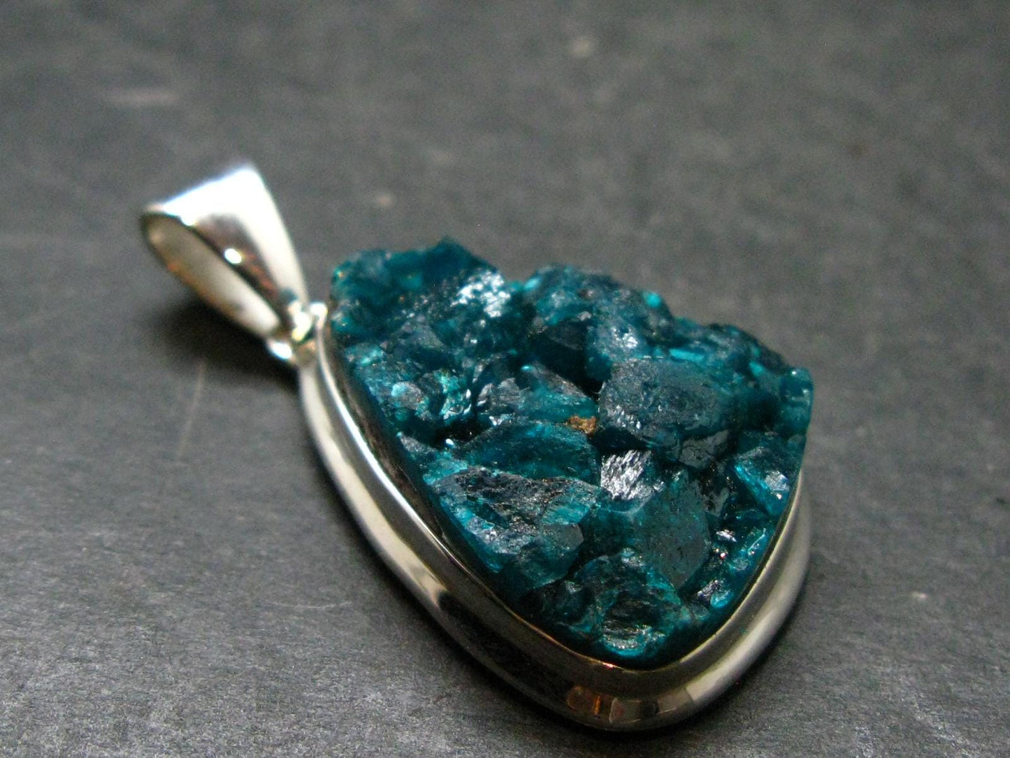 Dioptase Crystal Silver Pendant from Congo - 9.59 Grams - 1.5"