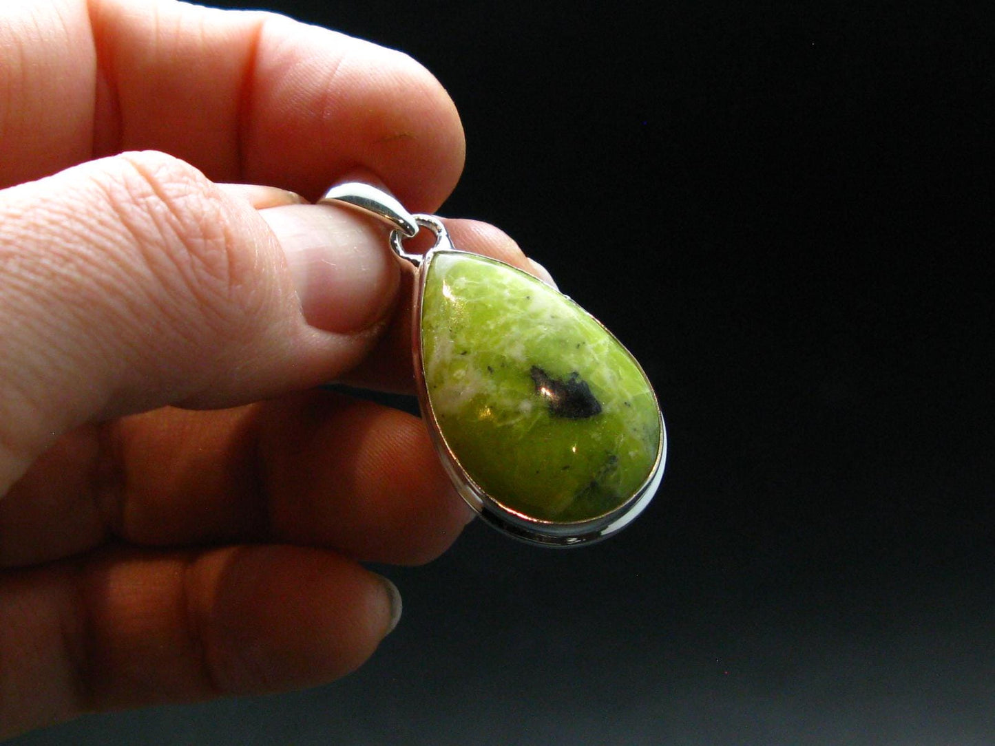 Unique Lizardite Serpentine Silver Plated Pendant from Norway - 1.5" - 4.98 Grams