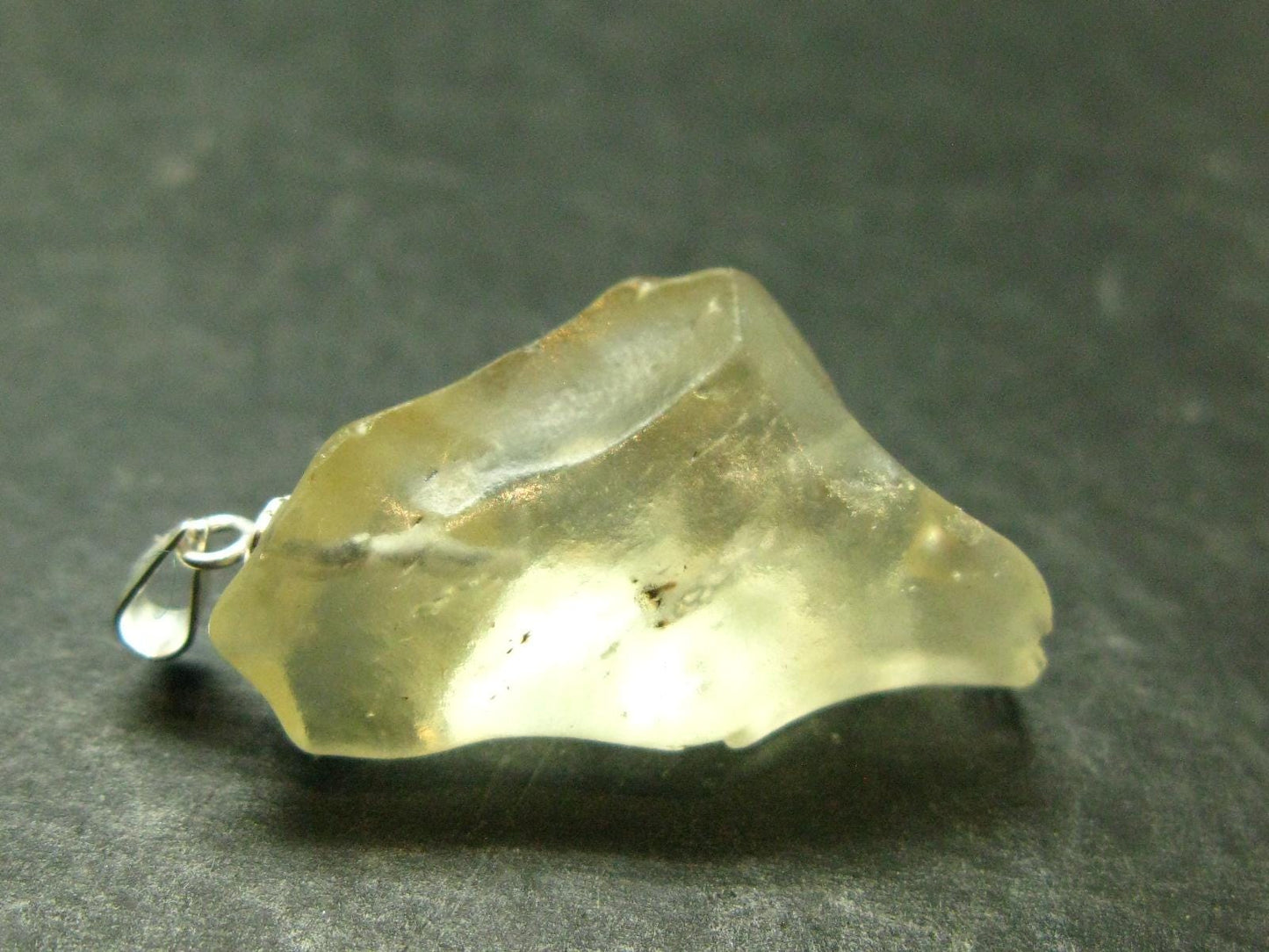 Gem Libyan Desert Glass Tektite Pendant Sterling Silver from Libya - 1.3" - 5.38 Grams