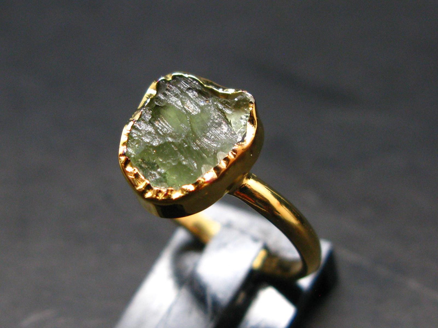 Moldavite Gold Plated Silver Ring - Size 6 - 1.21 Grams