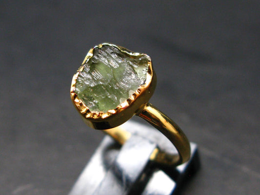 Moldavite Gold Plated Silver Ring - Size 6 - 1.21 Grams