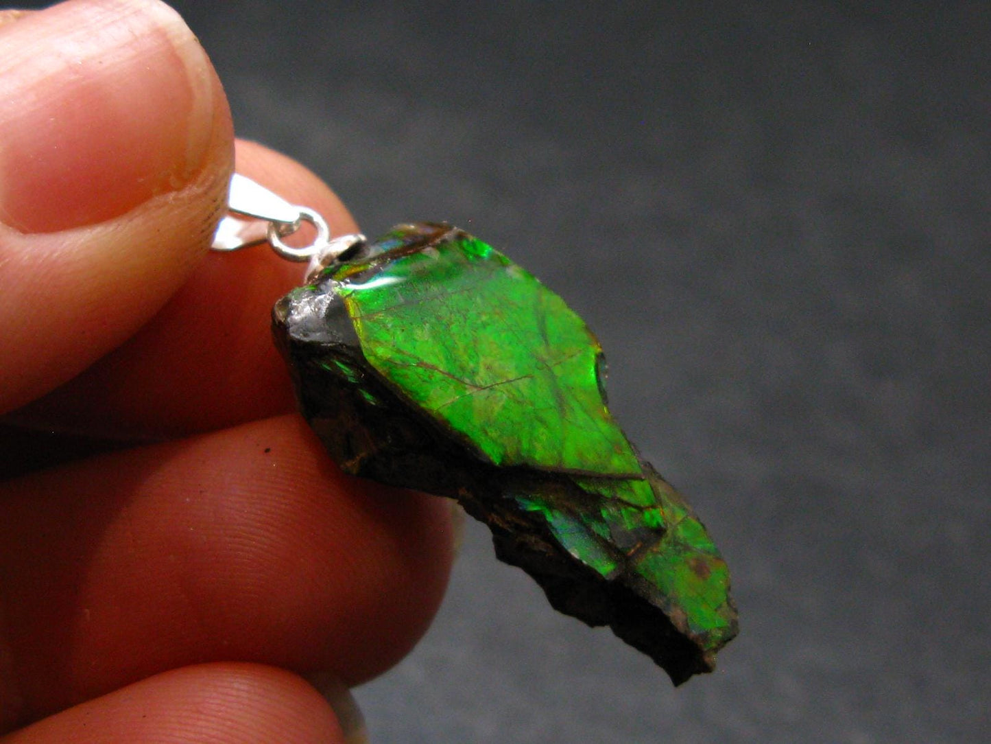 Ammolite Amolite Silver Pendant From Alberta Canada - 1.3" - 2.90 Grams