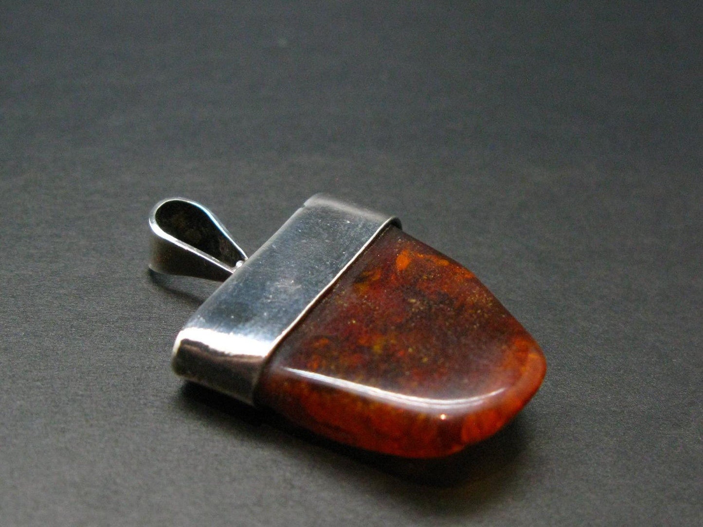 Natural Cognac Baltic Amber 925 Silver Pendant - 1.6"