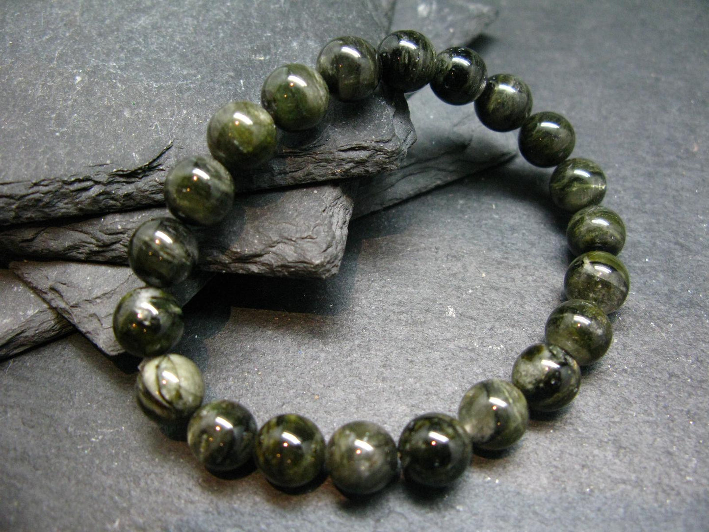 Green Gem Tourmaline Genuine Bracelet ~ 7 Inches ~ 9mm Round Beads