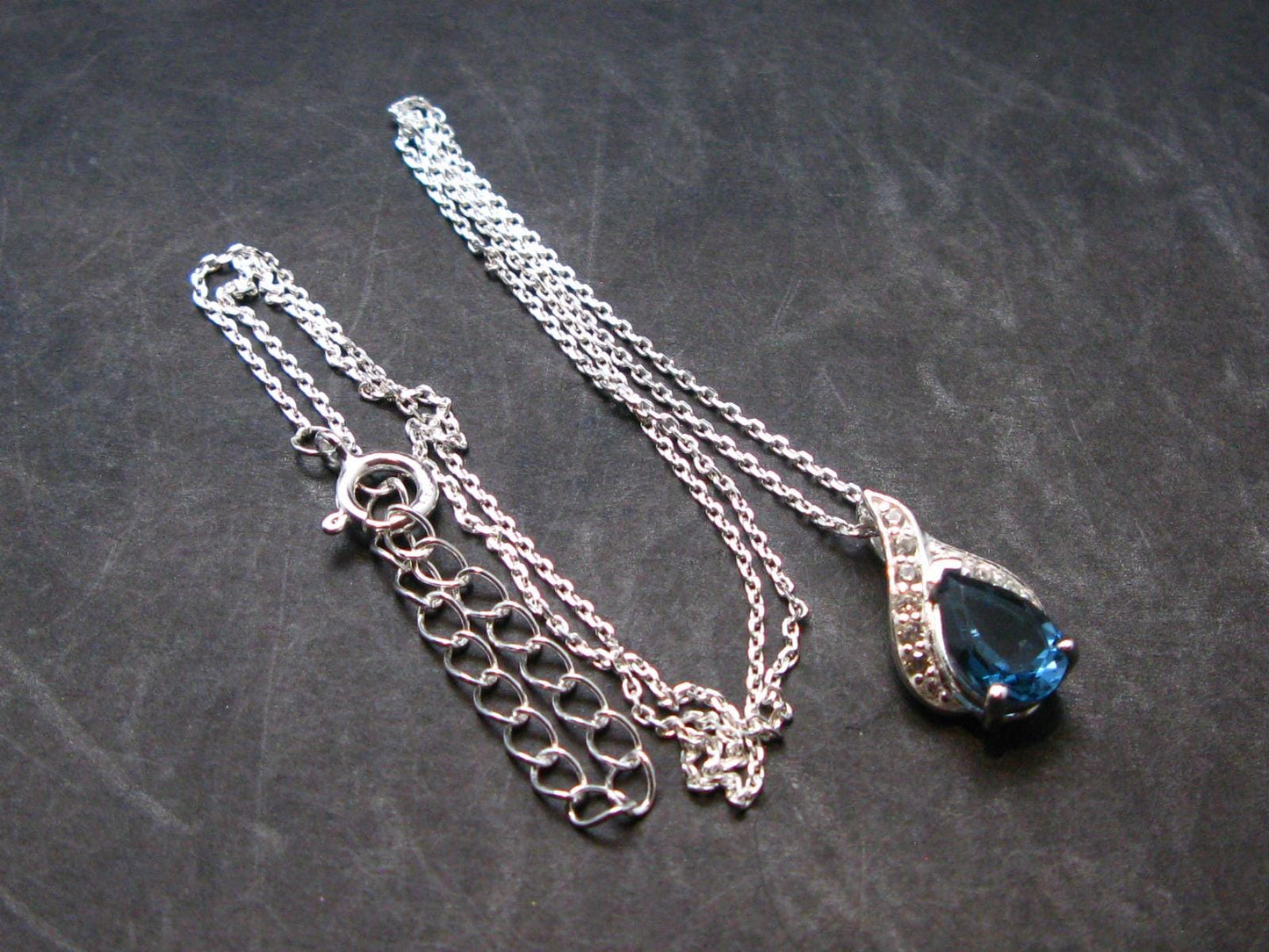 London Blue Topaz Sterling Silver Pendant with CZ From Brazil With Chain - 16" - 3.07 Grams