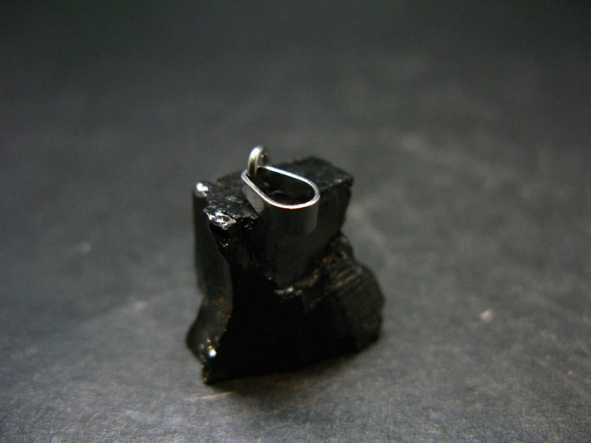 Unpolished Elite Shungite Silver Pendant from Russia - 0.9" - 3.06 Grams