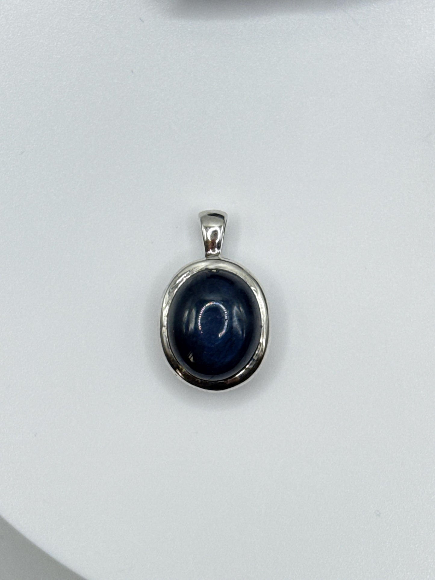 Oval Sapphire Pendant | Natural Blue Sapphire Cabochon Necklace | Sterling Silver Bezel Pendant | September Birthstone Jewelry - 3.64 g