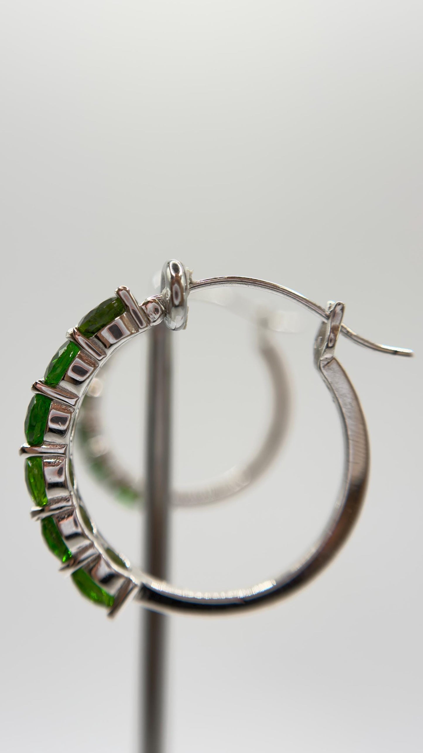 Green Helenite Hoop Earrings – Sterling Silver Hoops with Helenite