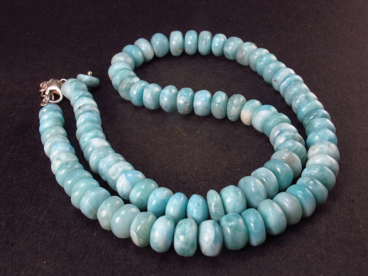 Larimar Necklace Rondelle Beads From Dominican Republic - 19.5" - 30 Grams