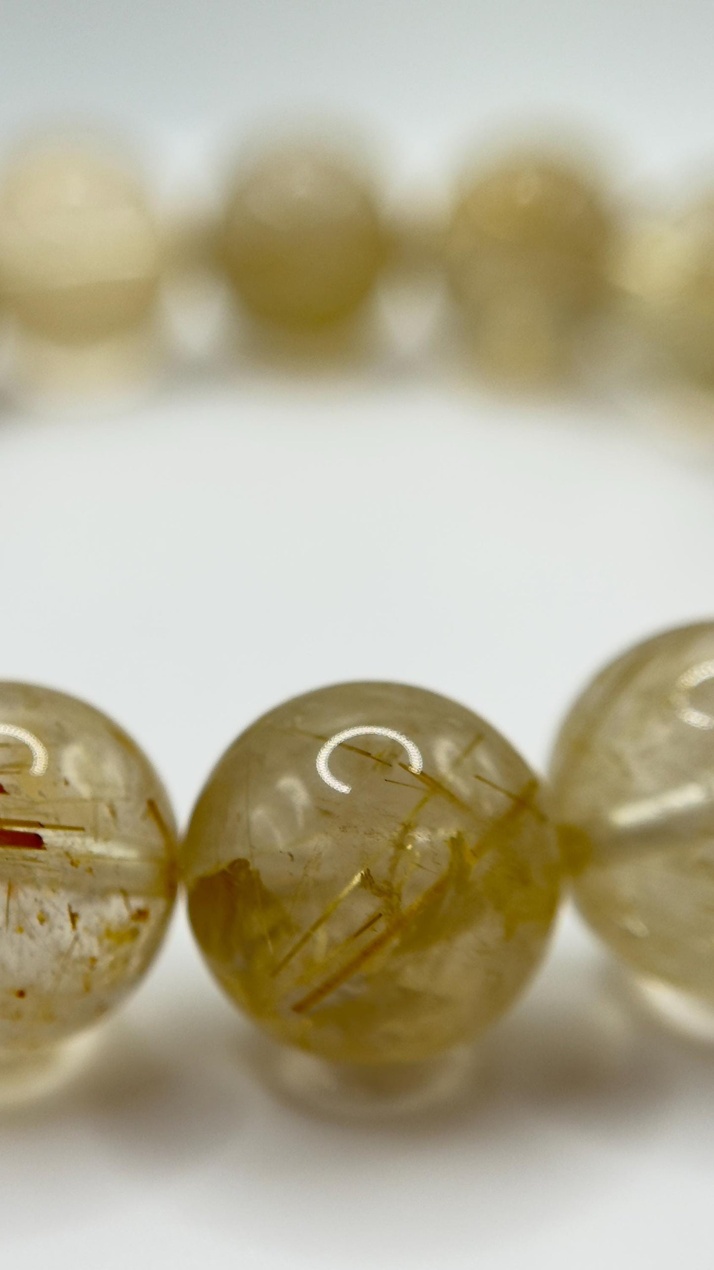 Elegant Rutilated Crystal Bead Bracelet – Natural Gemstone, Stretch Healing Jewelry