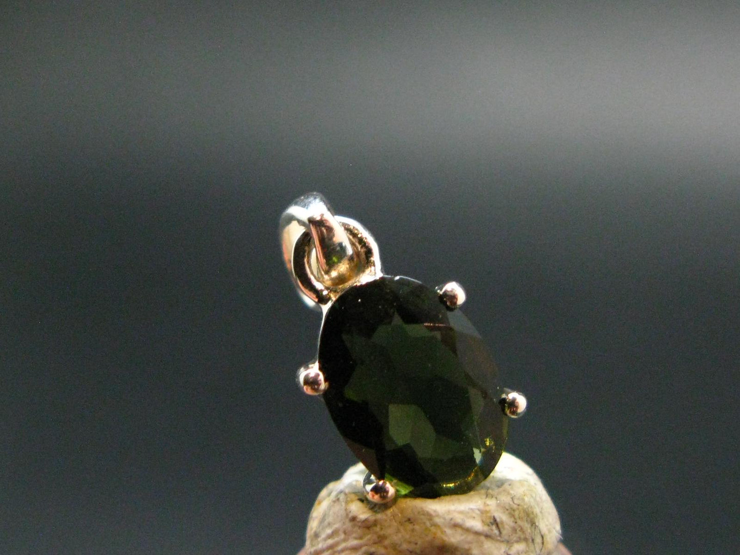 Moldavite Tektite Facetted Silver Pendant from Czech Republic - 0.7" - 1.06 Grams