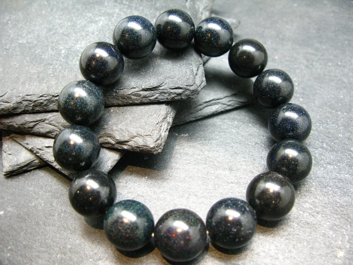Black Opal Genuine Bracelet ~ 7 Inches ~ 14mm Round Beads