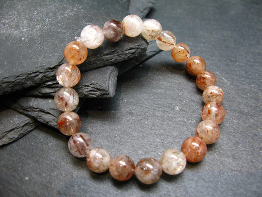 Red Rutilated Quartz Genuine Bracelet ~ 7 Inches ~ 9mm Round Beads