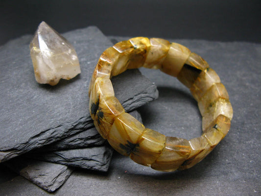 Rutilated Quartz (Rutile & Hematite) Genuine Bracelet ~ 7 Inches ~ 18mm Oval Beads