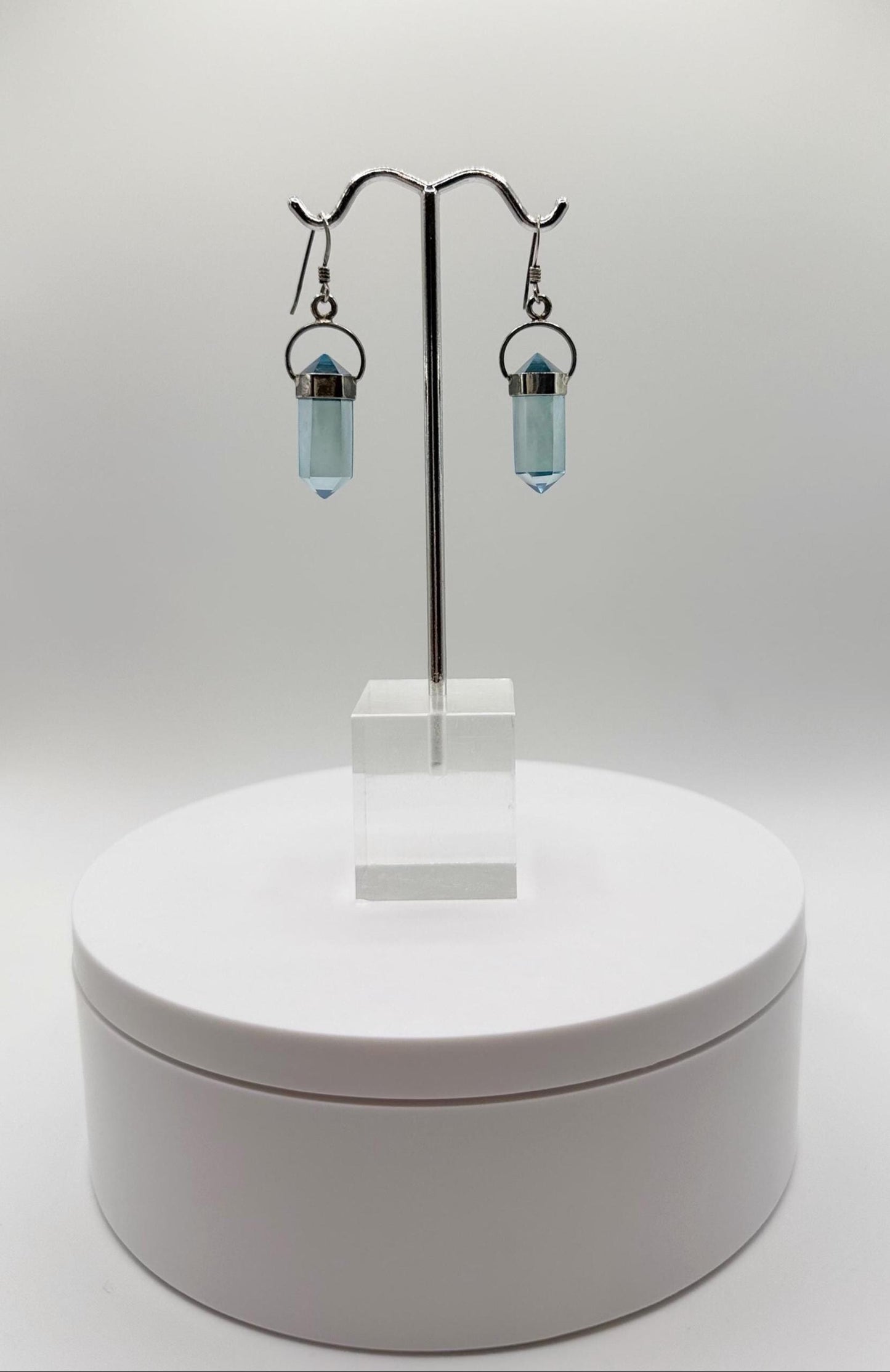 Swiss Blue Topaz Point Earrings in Sterling Silver - Weight 6.57 Grams
