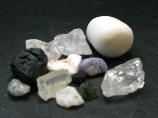 Synergy 12 Set Phenakite Moldavite Natrolite Petalite Danburite Tektite Scolecite Herderite Tanzanite Brookite 73.35 Gr