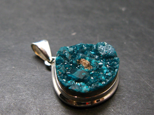 Dioptase Crystal Silver Pendant from Congo - 7.89 Grams - 1.2"