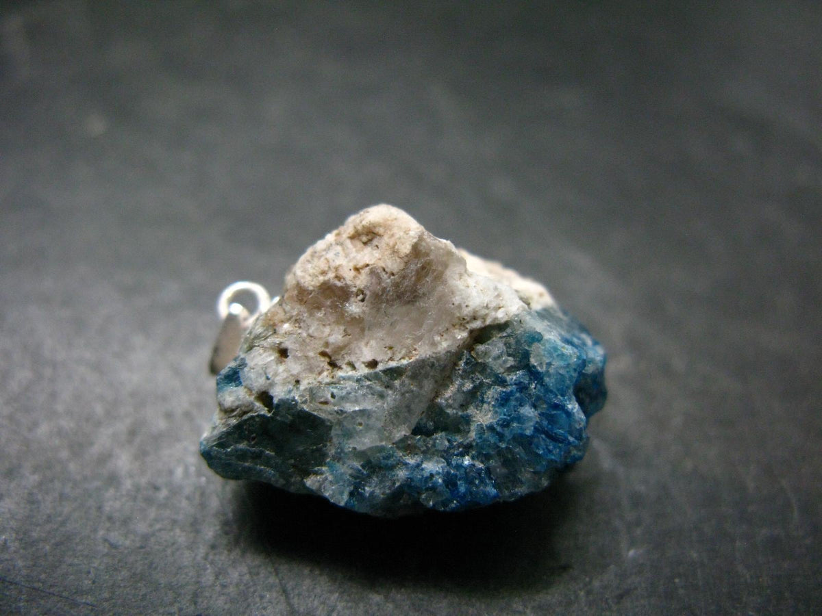 Rare Raw Blue Euclase Gem Crystal Silver Pendant from Zimbabwe - 1.0" - 5.40 Grams