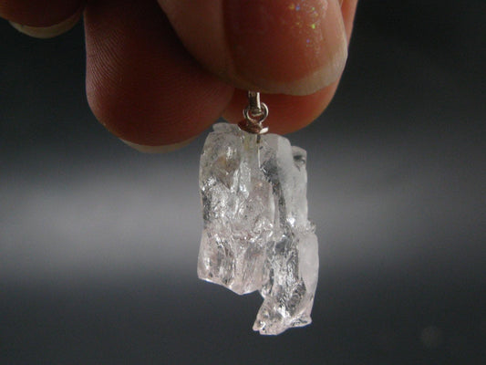 Goshenite Beryl Crystal 925 Silver Pendant From Brazil - 1.1" - 2.48 Grams