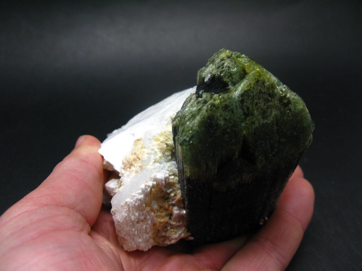 Green Tourmaline (Vanadium Dravite) Crystal on Albite From Tanzania - 3.5" - 416 Grams