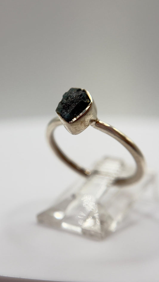 Grandidierite Ring Raw Blue Green Gemstone Silver Ring Minimalist Crystal Jewelry Gift