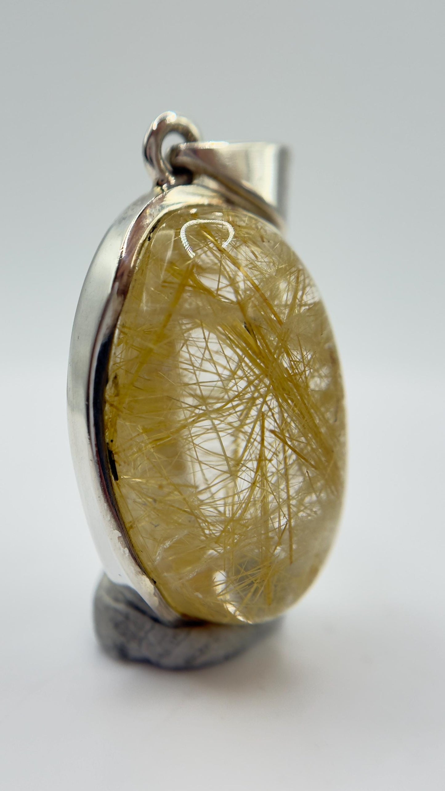 Golden Needle Quartz Pendant – Natural Inclusion Crystal in Sterling Silver