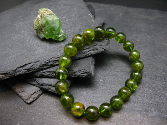 Peridot Genuine Bracelet ~ 7 Inches ~ 9mm Round Beads