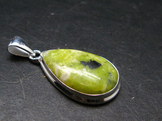 Unique Lizardite Serpentine Silver Plated Pendant from Norway - 1.5" - 4.98 Grams