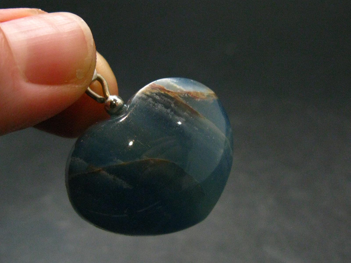Lemurian Aquatine Blue Calcite Silver Heart Pendant from Argentina - 1.2" - 15.0 Grams