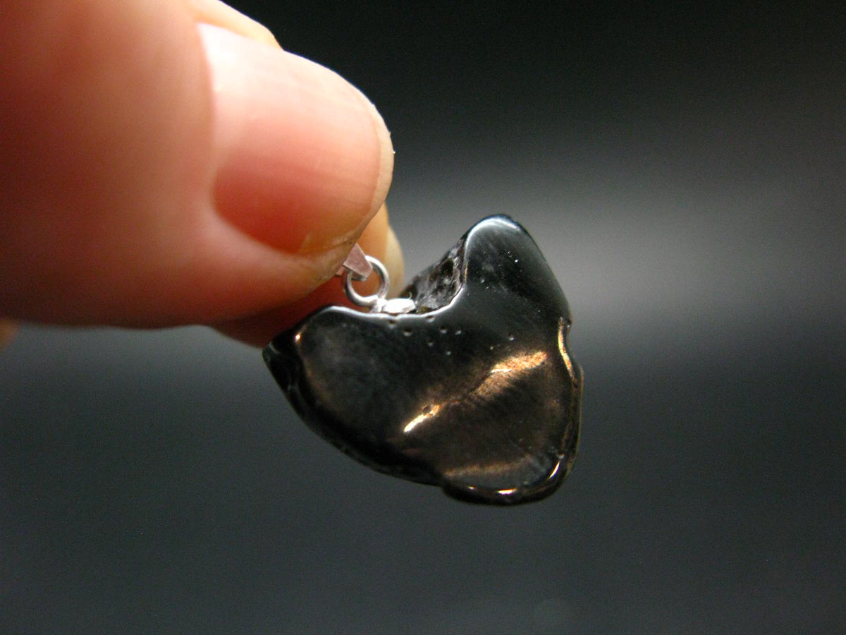 Tibetan Black Tektite Silver Pendant From Tibet - 0.8" - 3.37 Grams