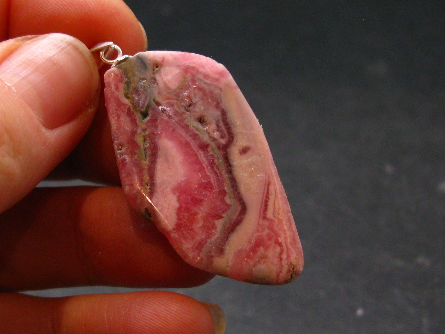 Rhodochrosite Sterling Silver Pendant From Alma Colorado - 1.7" - 6.65 Grams
