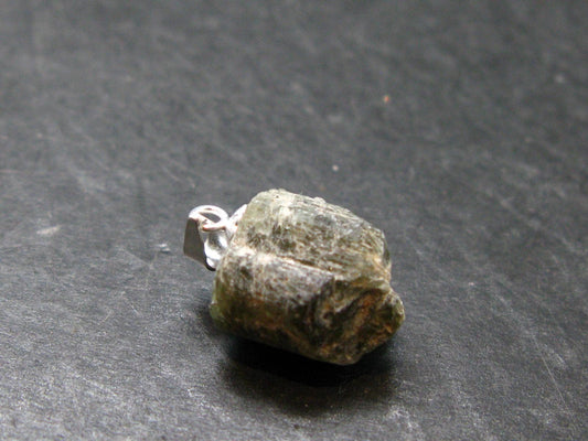 Extremely Rare Raw Gem Green Kornerupine Silver Pendant Crystal From Tanzania - 3.22 Grams - 0.8"