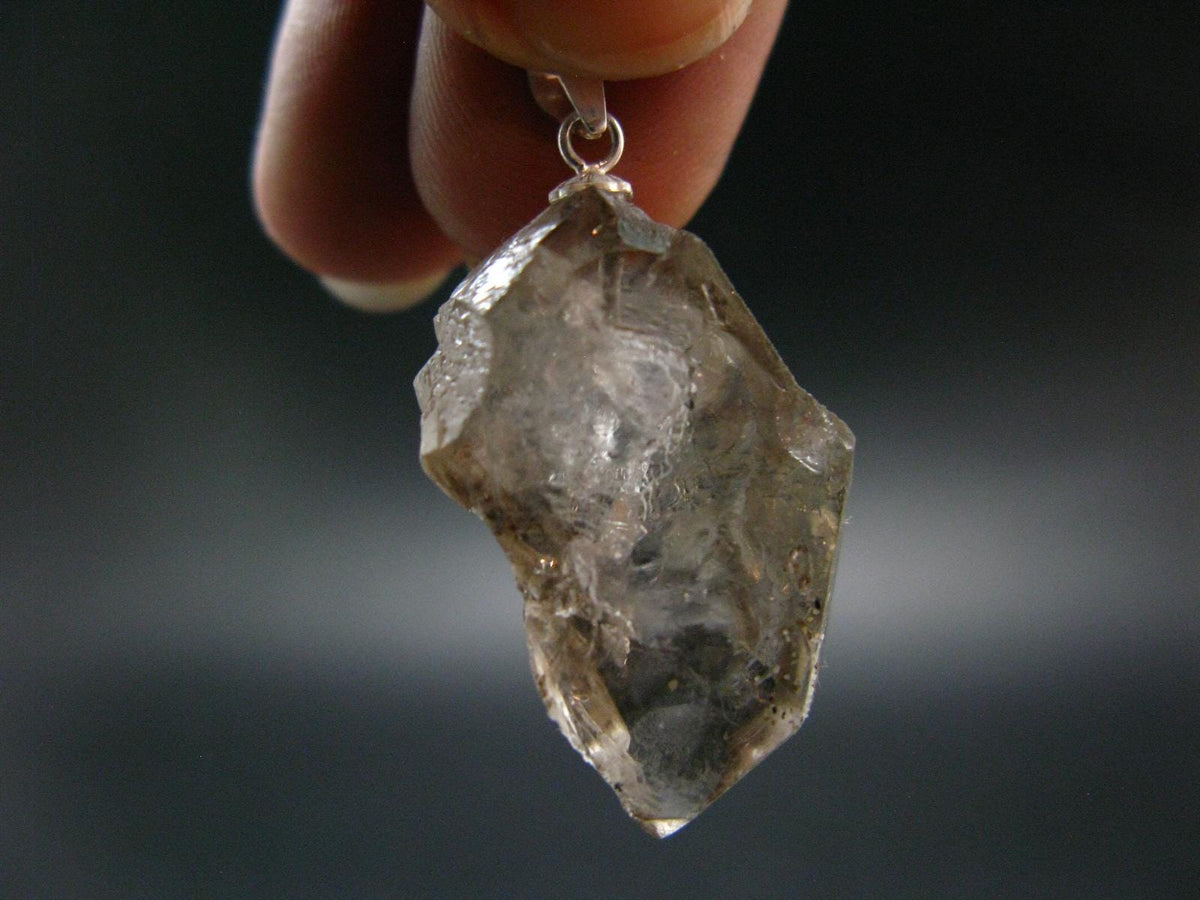 Large DT Elestial Quartz Crystal Silver Pendant From Brazil - 1.4" - 5.79 Grams
